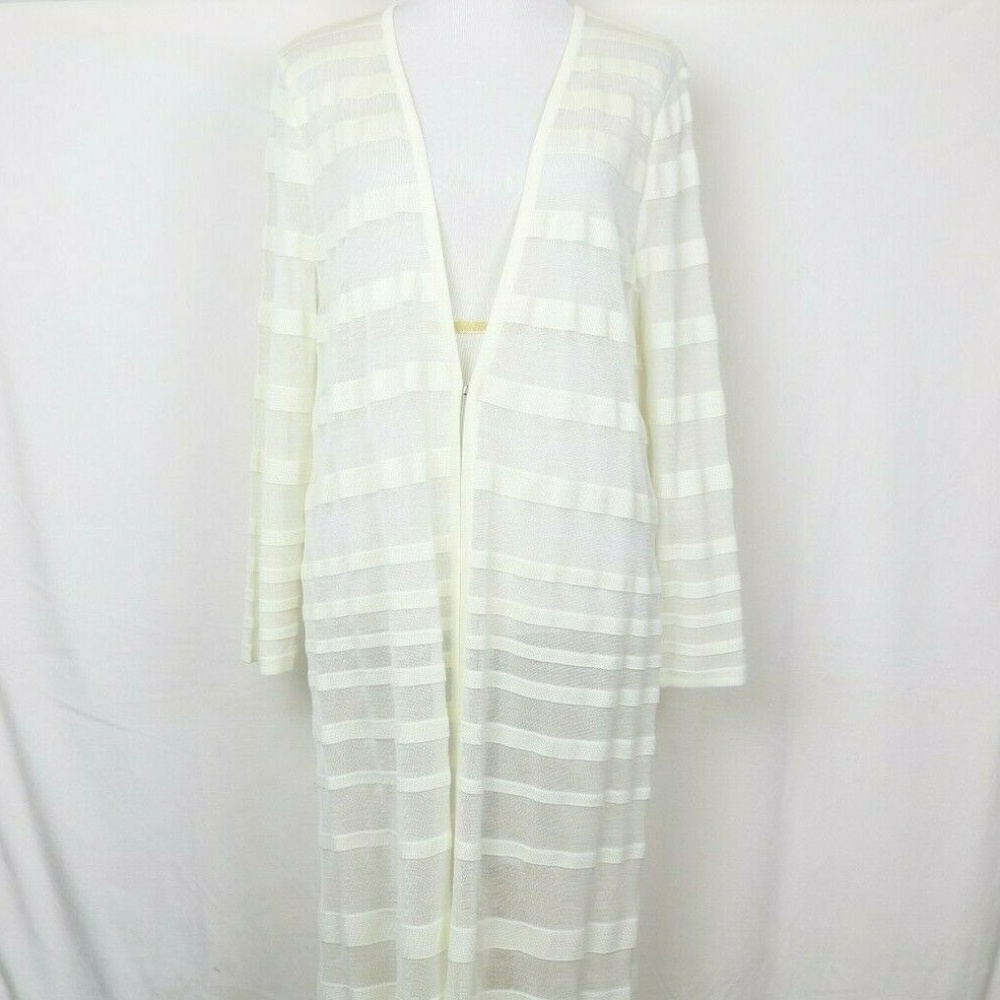 Misook Sheer Striped Heritage Fit Cardigan Sweater